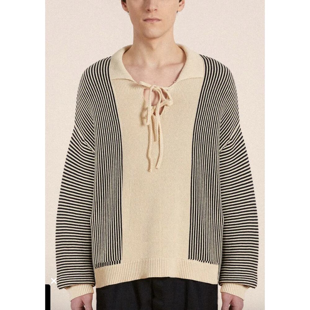 Found Tabas Tie Knit Johnny Collared Sweater Chunky Cotton Oversized Size Small